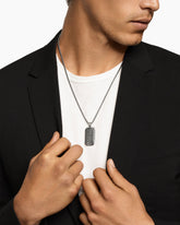 Chevron Tag in Sterling Silver with Black Diamonds, 34mm